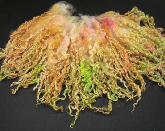 Teeswater-Romney-Mix locks, separated, hand painted fiber fleece for spinning and felting, 2.9 oz