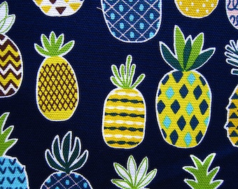 Pineapple Fabric - Japanese Fabric Cotton Canvas - Pineapples on Blue - Fat Quarter - Cosmo Textile