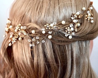 Bridal hair vine, wedding hair vine, Crystal vine, bridal hair vine crystal gold or silver, gold or silver wedding accessories