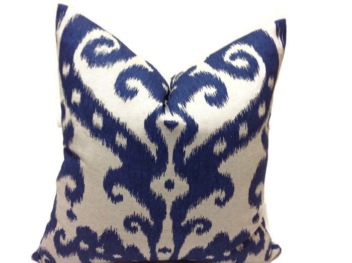 Blue Pillows Ikat linen Pillow Shams Decorative Throw