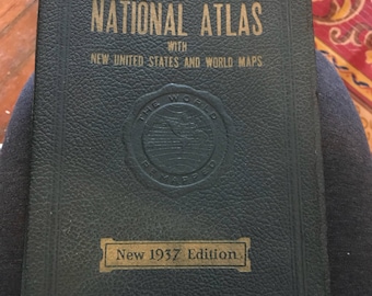 Antique 1937 National Atlas with New United States and World Maps