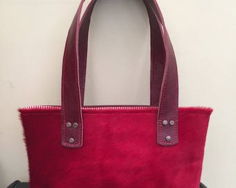 Red hair On Hide Leather Handbag