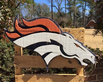 Denver Broncos wooden sign made from reclaimed wood. Are you ready for some football?