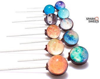 Galaxy Lollipops (10 Planet Designs) with Space Gift Package Handcrafted by Sparko Sweets