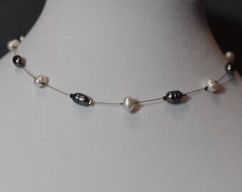 Grey and white freshwater pearls on wire with earrings