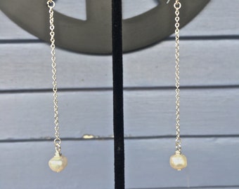 Freshwater Pearl Chain Drop Earrings-Lg.