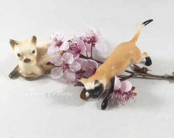 2 PC SET Vintage Siamese Cat Figurines Made in Japan Bone China Japan Siamese Kitty Cat Figurines Collectible Cats For Cat Ladies Cat Lovers