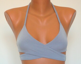 Gray wrap bikini top/Gray wrap around bikini top/Bathing suit/Womens swimwear/Swimsuit/Seamless bikini/Plus size/Halter top/Padded bikinis