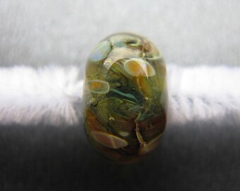 BORO Lampwork Focal Bead, Handmade Lampwork Focal Bead, Golden Yellow, Beige, Ivory, Blue, Green, OOAK Artisan Lampwork Focal Bead - HGD1292
