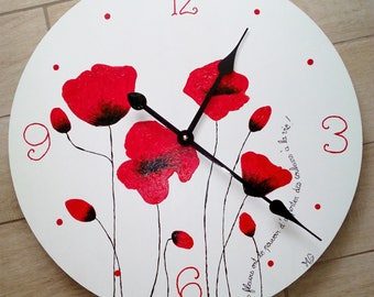 Wooden clock modern poppy red and white