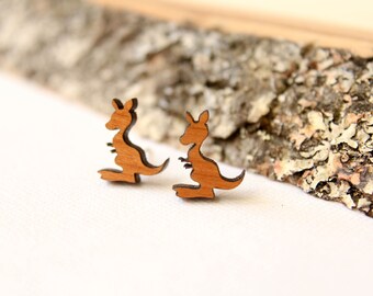 Kangaroo Studs, Laser Cut Wood Earrings