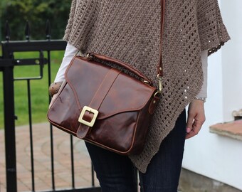 Leather Handbag Purse Satchel in Vintage Brown