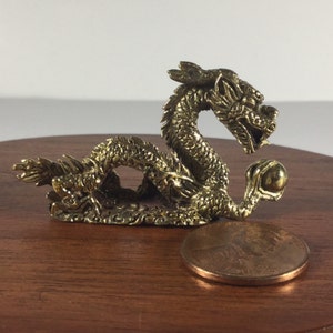 Miniature Figurine Brass Chinese Dragon Animal Metalwork Art #1