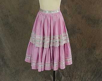 vintage 50s Circle Skirt - Pink Silver Patio Skirt 1950s Country Western Skirt Sz XS