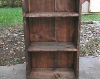 Dark Walnut Stain Reclaimed Rustic Wood Book Shelf Bookcase Bathroom Hall Entry Kitchen Storage Display 8wx16.25lx31h Custom Sizes Colors