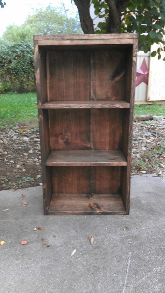 Dark Walnut Stain Reclaimed Rustic Wood Book Shelf Bookcase