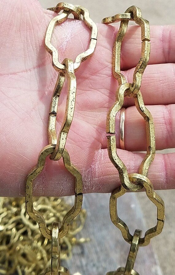 Vintage Large Gothic Link Lighting Chain Sold Per Yard Vintage Large Gothic Link Lighting Chain Sold Per Yard Decorative Open Chandelier Steel With Brass Finish