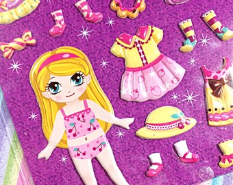 Kawaii dress up sticker sheet - kawaii puffy sticker sheet