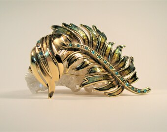 Amazing Monet Leaf spray and Rhinestone Brooch