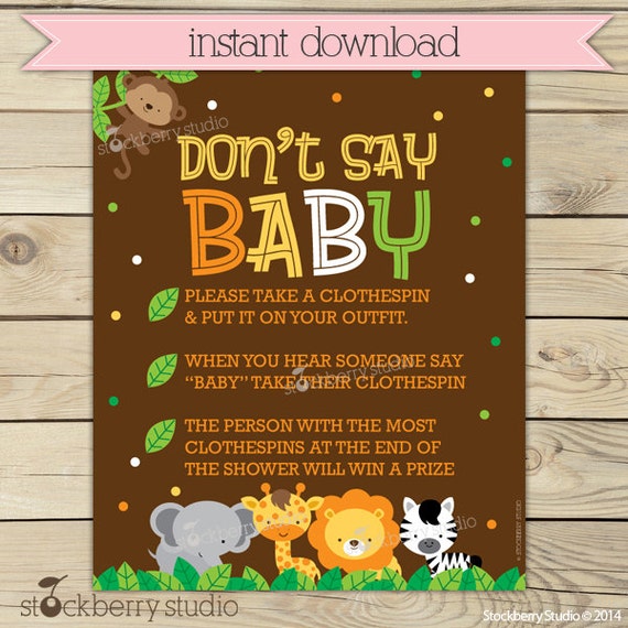safari baby shower dont say baby game sign printable