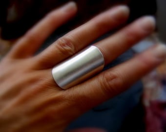 Silver Statement Wide Band Ring Brushed Silver Saddle Ring