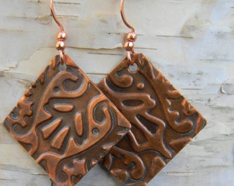 Embossed Copper Earrings #SDO