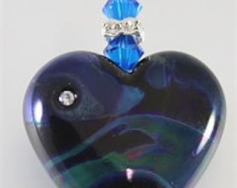 Black, Blue & Green Heart Glass Lampwork Focal Bead Pendant - SRAJD