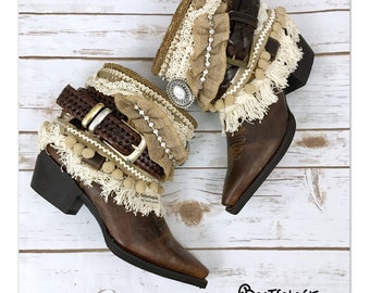 Custom reworked festival boho cowboy boots -western boots. Leather boots.