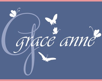 Butterfly wall Decal Name decal nursery girl's room Vinyl Wall Art personalized baby's room Vinyl Lettering Vinyl Decal wall art butterfly