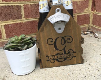 Personalized Beer Caddy - Wooden Bottle Holder - Beer Tote - Beer Holder - Tailgate Tote - Wedding Party Beer Gift - Beer Lovers Tote