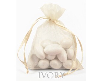 10 Ivory Organza Bags, 8 x12 Inch Sheer Fabric Favor Bags