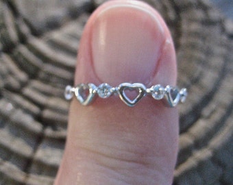 SALE Dainty Vintage 925 Sterling Silver CZ Heart Stacking Ring