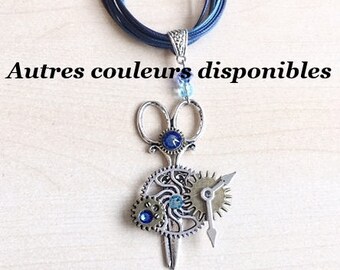 Steampunk necklace "scissors" with cogs, gears and Swarovski crystal