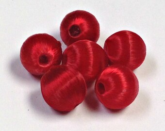 VINTAGE SILK Beads RED Japanese Lucite Fiber 10mm pkg6 slk32