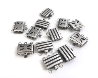 2 Antique Silver Box Clasp, Rectangle Clasp, Brass Clasp, Jewelry Clasp, Made In Italy, 10562