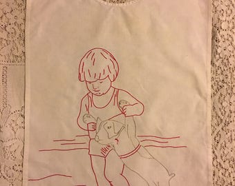 Antique Handmade Embroidered Baby Bib 1910
