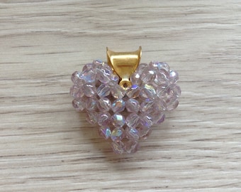 Heart pendant with purple Czech glass beads