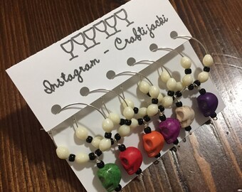 Skull Wine Glass Charms, Set of 6 Beaded Wine Glass Charms, Wine Glass Accessories, Party Fun, Wine Tasting Party,