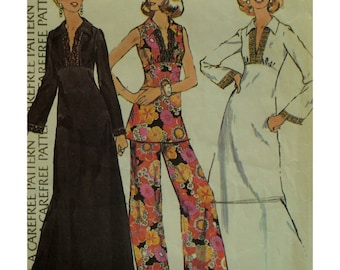 Boho Tunic, Dress Pattern, Fitted Bodice, Empire Waist, Slit Neck, Collar, Sleeveless/Bell Sleeves, Long/Short, McCalls No. 4295 Size 16