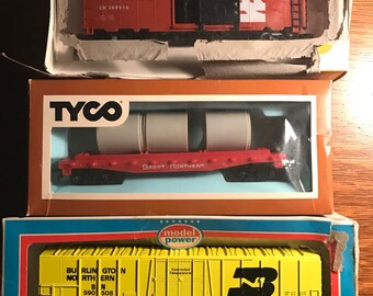 Three model train cars