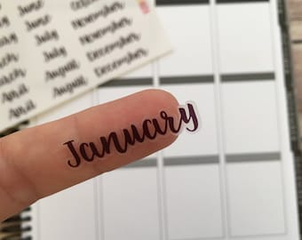 Month Stickers, Bullet Journal Stickers, Monthly Stickers, Transparent Stickers, Clear Sticker