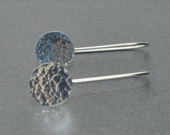 Sterling Silver Disc Earrings, Silver Hoops, Medium Disc, Hammered Earrings, Modern Earrings, Minimal Earrings
