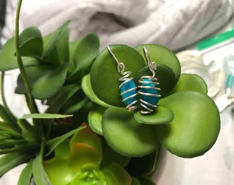 Spiral Wrapped Turquoise Earrings