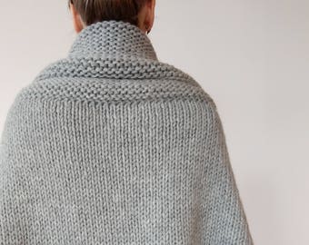 Chunky Wrap Sweater - Knit Sweater Wrap - Oversized Cocoon Sweater - Reading Sweater - Wool Wrap - Wool Cardigan Sweater - One Size