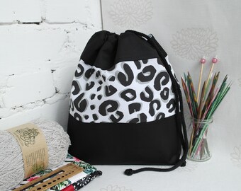 Sock project bag Drawstring knitting bag Knitting project bag Yarn project bag Knitters gift bag Project tote bag Crochet project bag