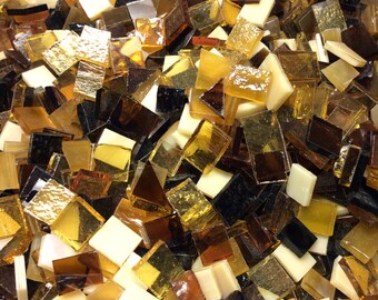 100 AMBER - ROOTBEER MIX Glass Tiles Odd Size Mosaic Supply B36