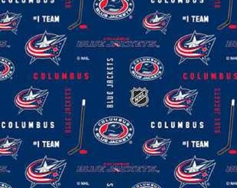 NHL COLUMBUS Blue JACKETS Hockey 100% cotton fabric material you choose size liscensed for Crafts, Quilts, clothing and Home Decor