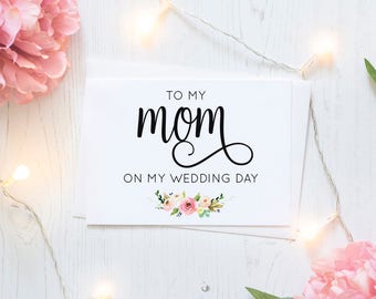 To my mom on my wedding day - Greeting Card Note Card - Mom Mother of the Bride Card with Metallic Envelope Wedding Stationery