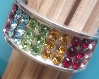 Sterling Silver Wide Band Rainbow Ring (st - 2208)