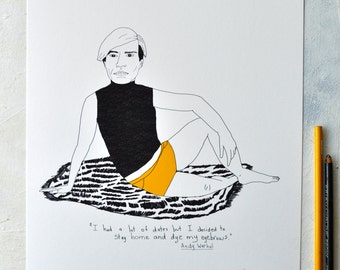 Print, Art, Artist, Andy Warhol quote, Artist gift, Quirky art, Humor, Portrait, Illustration, Drawing, Andy